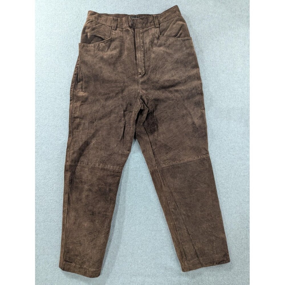 Savannah Pants Womens 14P Brown Leather Suede Lined High Rise Straight Leg